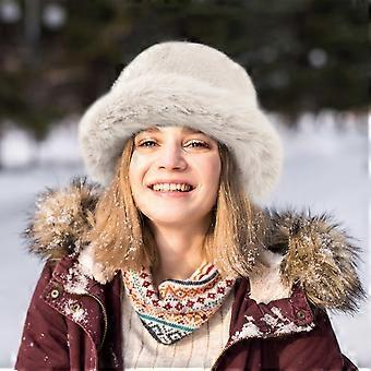 Winter-Bucket-Hat für Damen und Mädchen, Pelz, russische Damen-Flauschmütze, flauschige Schneemütze, Fischermütze, warm und süß