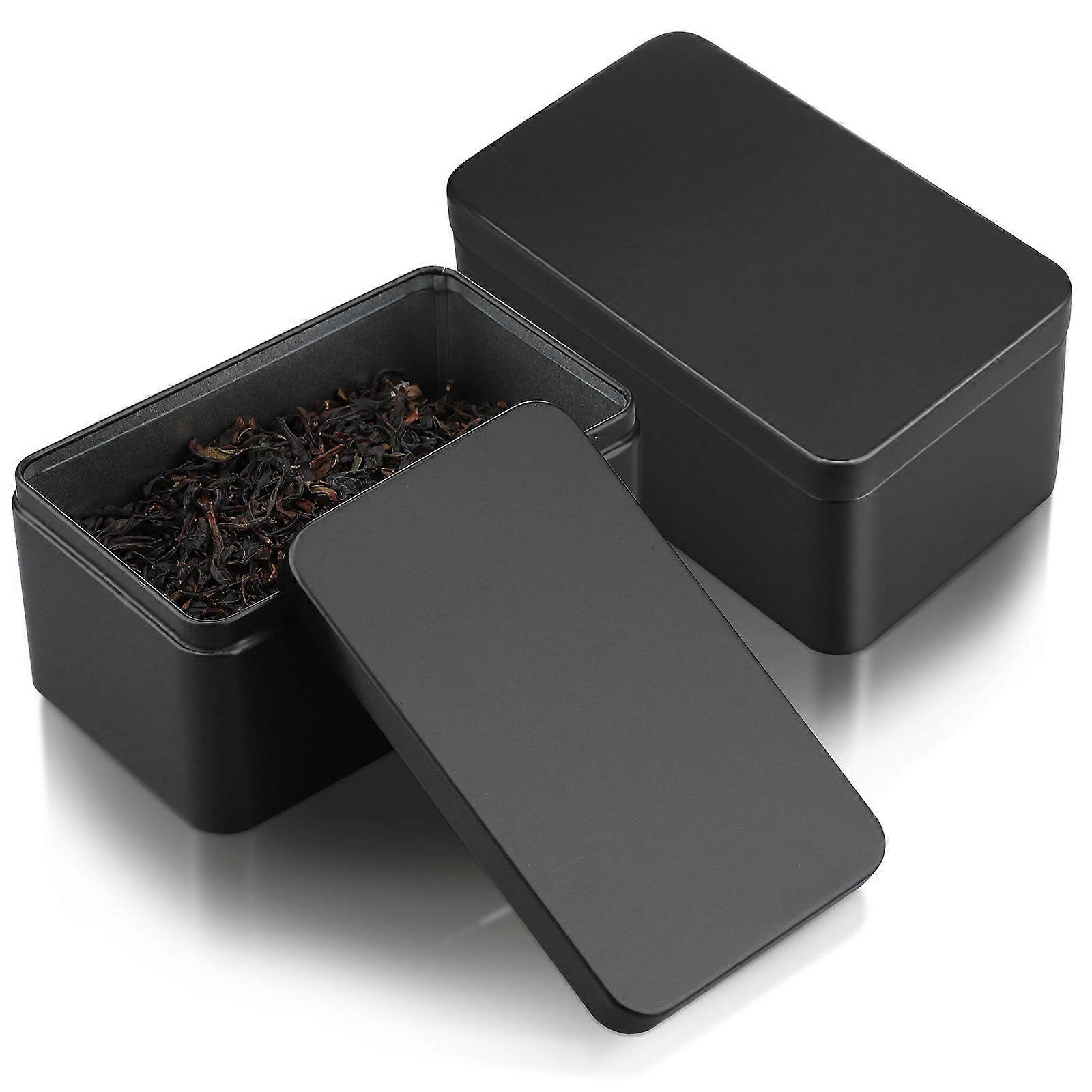 2Pcs Black Metal Rectangular Tin Boxes for Storage with Tight Seal