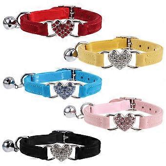 Adjustable Love Heart Cat Collar with Safety Bell 5Pcs for Pet Kitten Use