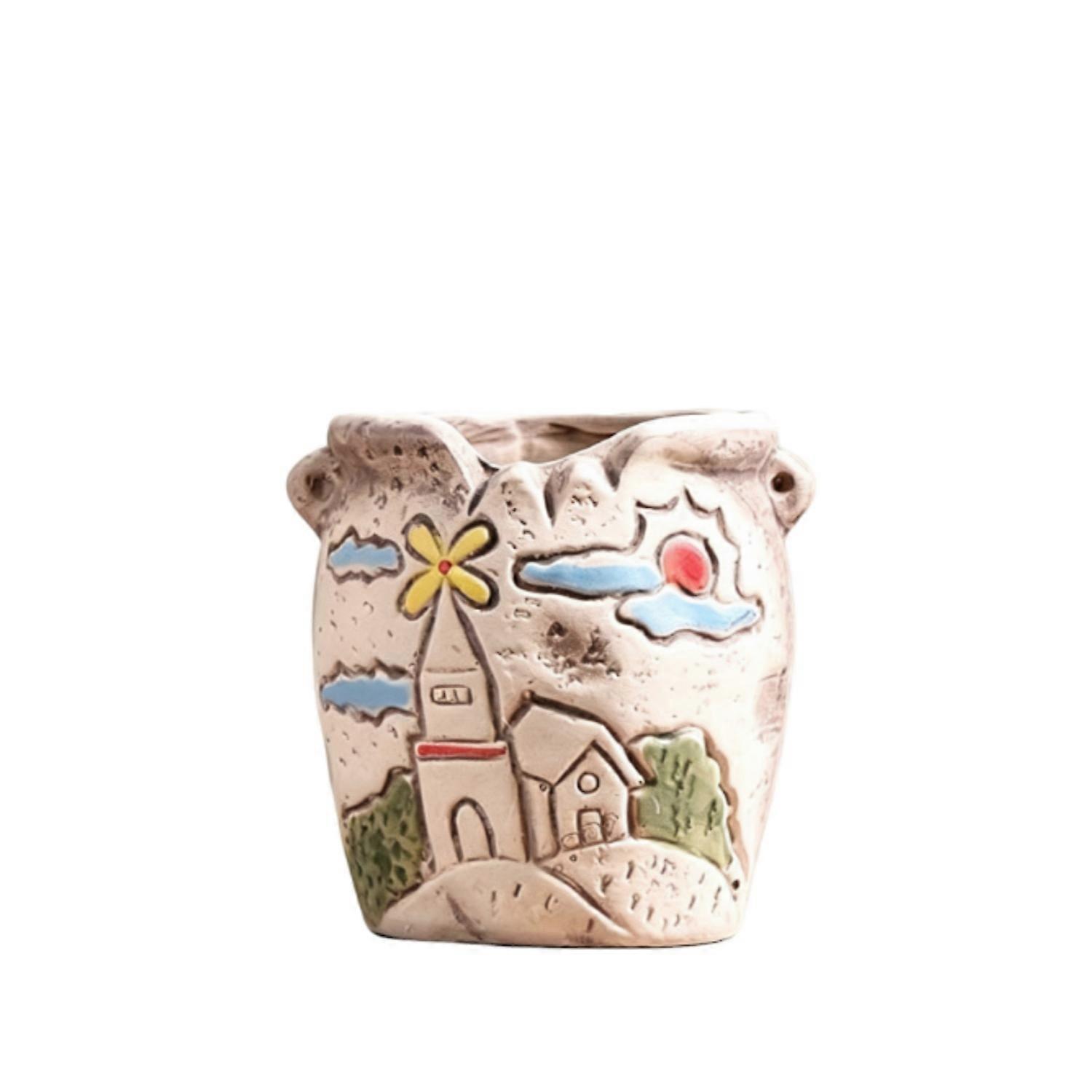 1pc Windmill Town Succulent Flower Pot Ceramic Household