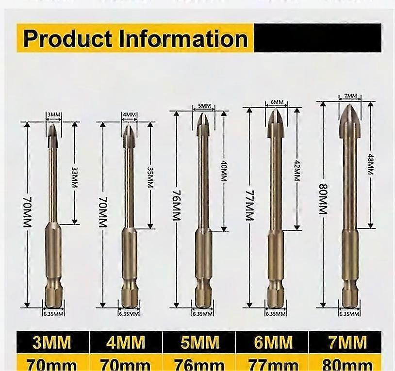 Ceramic Glass Tile Drill Bit Set - 5pcs Universal High-Efficiency Drilling Tools