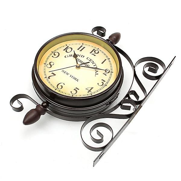 Rotating Double Side Wall Clock Garden Indoor & Outdoor Station Wall Mounted With Bracket