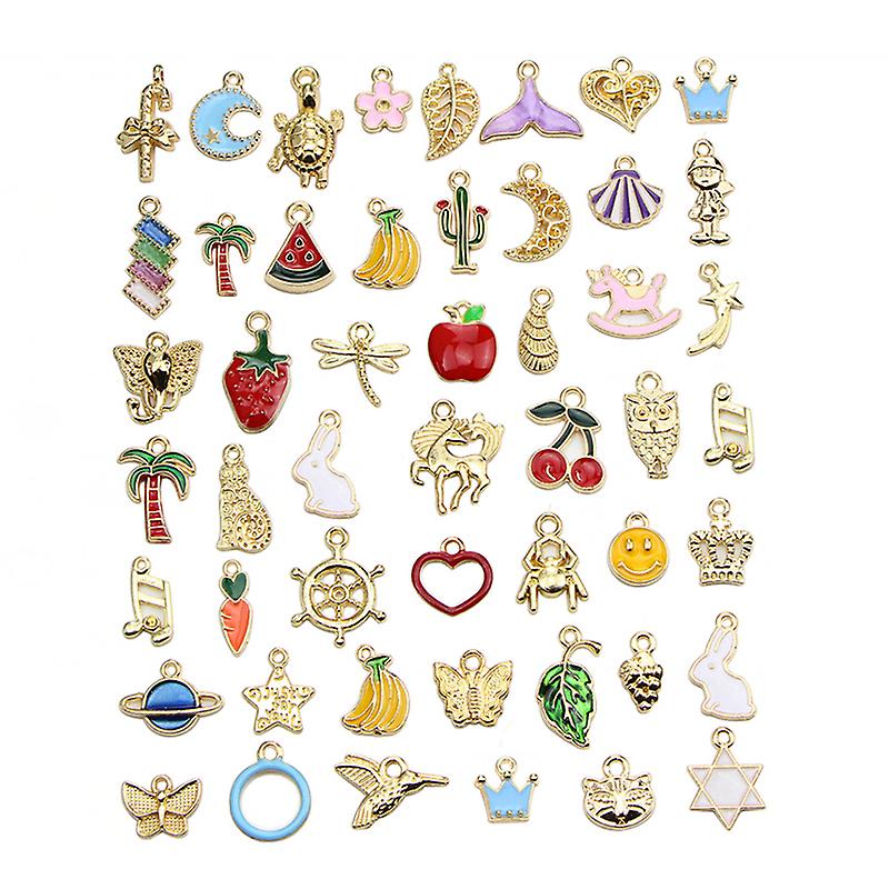 50pcs/set Mixed Enamel Beads Charms Pendants Craft Making Diy Jewelry Findings