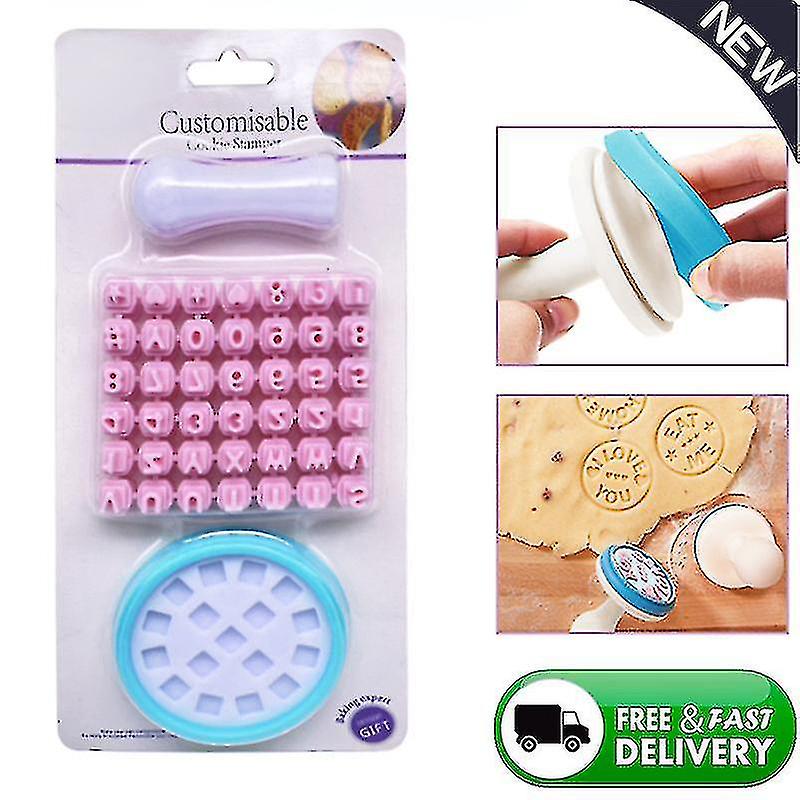 Alfabet Brev Nummer Cookie Trykk Stempel Preg Kutter Fondant Mugg Kake Baking Molds Verktøy Rundt Kutter Sjablong Cookies