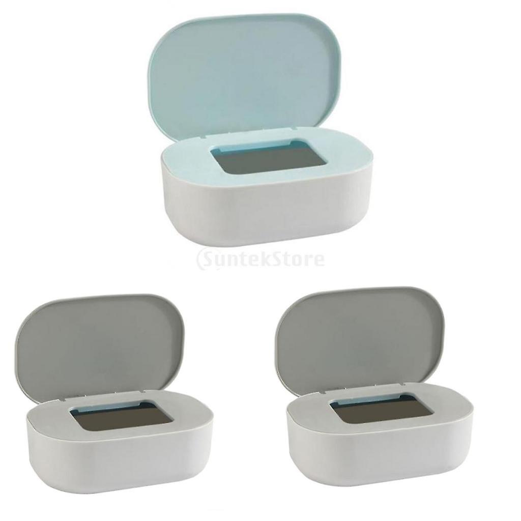 Desktop Countertop Large Mask Storage Box with Lid Tissue Holder Blue/Gray