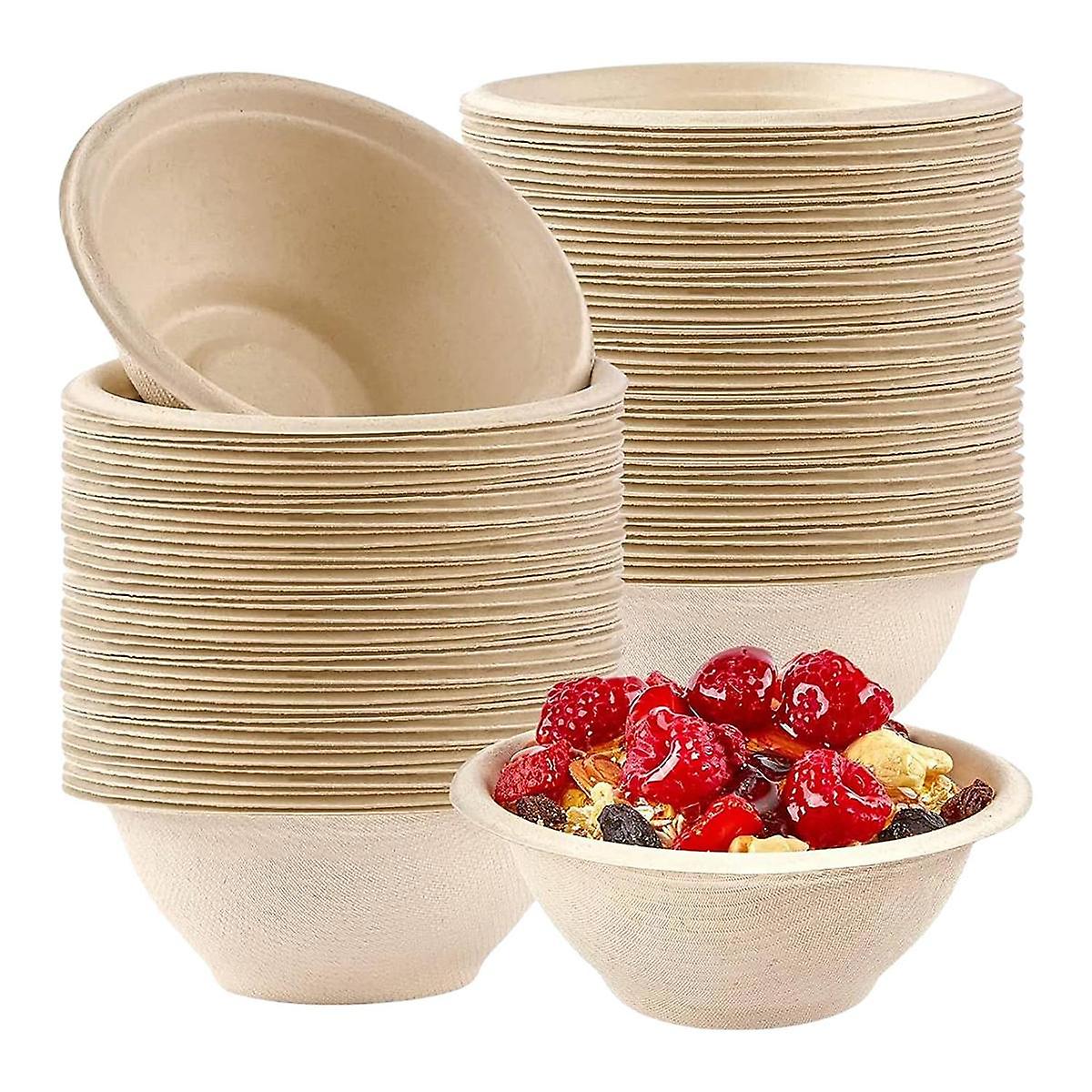 100Pcs Strong Disposable Paper Bowls,350Ml Disposable Sugarcane Paper Bowls Brown Super Rigid Biode