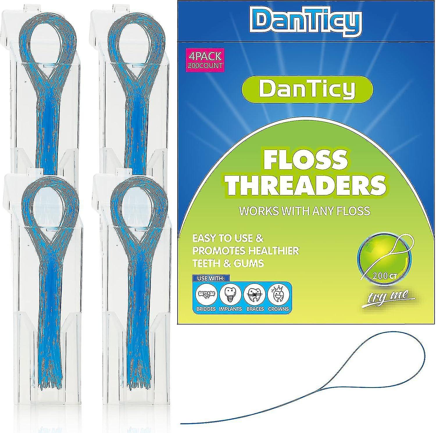 Floss Threaders,deep Clean Floss For Braces, Bridges, And Implants 200pcs(4pack),blue