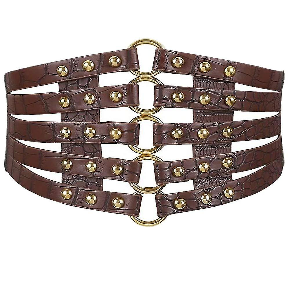 חגורת עור נשים מסמרות רחבות חגורת מותניים חגורת עניבה חגורת עניבה לוליטה מחוך עם עיצוב אבזם טבעת