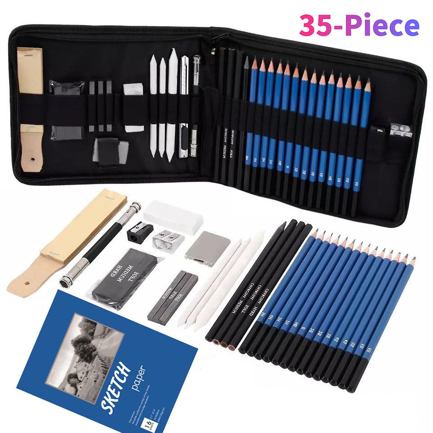 35-teiliges professionelles Zeichenstift- und Skizzenset mit Skizzenbleistift, Kohle, Graphit, Spitz 35pcs Art Set