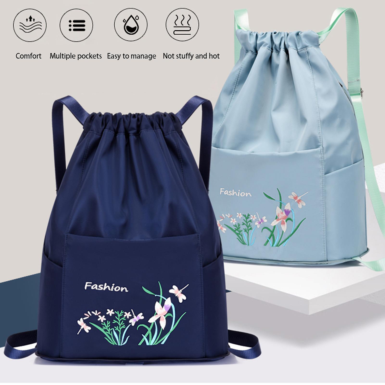 Drawstring Backpack Bag Foldable String Bag with Water Resistant Pockets for Gym Shopping Sport Yoga