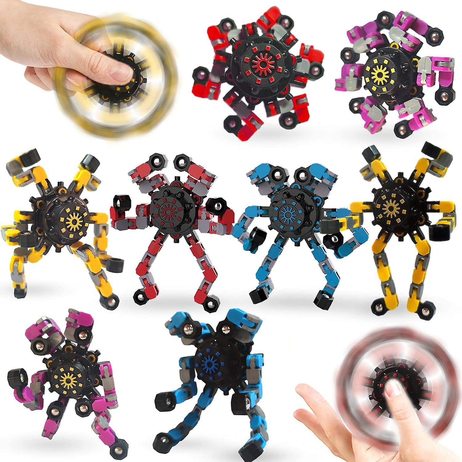 8PCS Transformable Chain Robot Toy DIY Deformation  Deformed Mechanical Spiral Twister