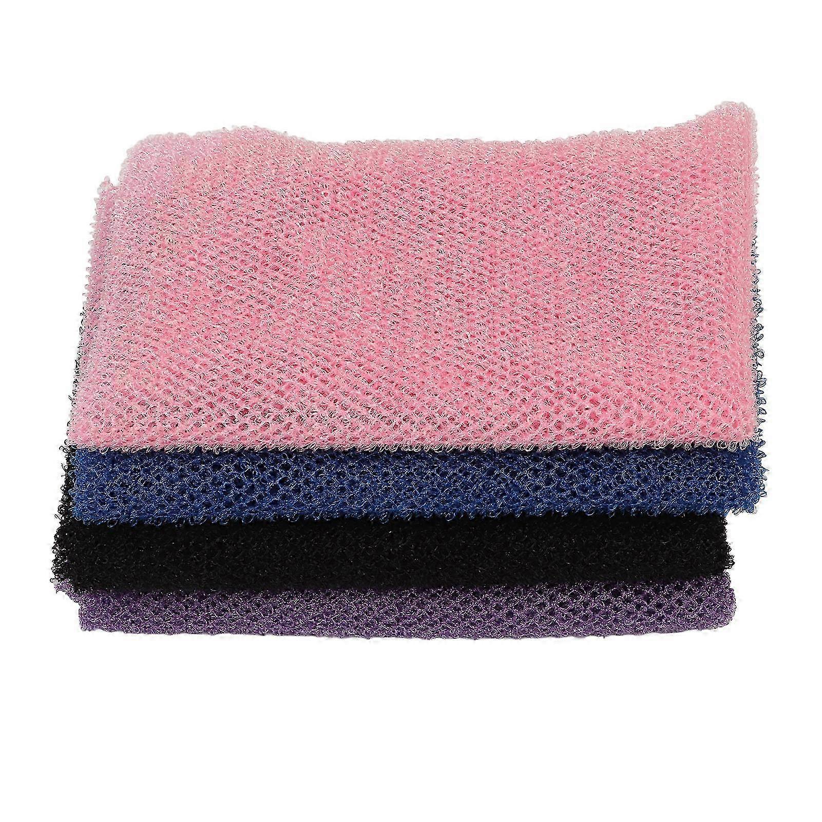 4 Pcs Africain Exfoliant Net Nylon Éponge De Bain Long Net Corps Épurateur pour un usage quotidien Bleu Noir Rose Violet
