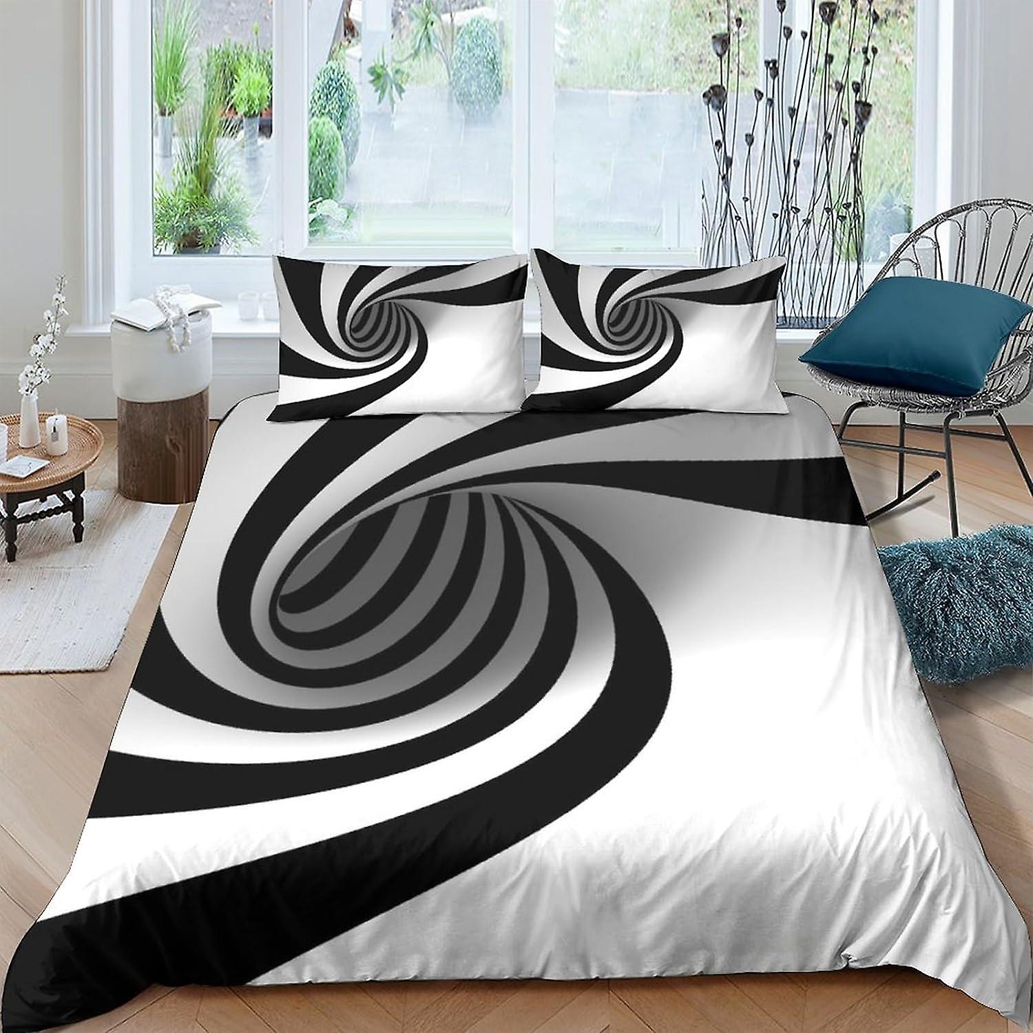 LOUSON Abstraction3D Bedding Print Set Pieces Soft Microfiber Duvet Cover with Pillowcases with Zipper Closure for Kids Teens Adults Abstraction Strip