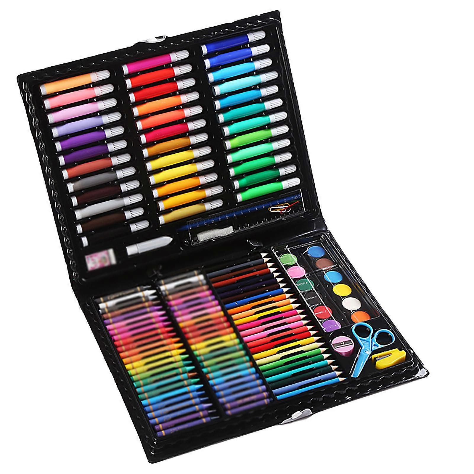 150pcs Kids Painting Set Oil Pastels Watercolor Pen Crayon Colored Pencils DIY Art Supplies for Students Black Boxed
