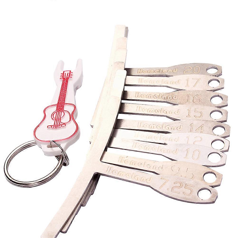 9pcs Radius Gauges Metal Fretboard Radius Gauge Luthier Tools for Guitar Bass Bridge Saddle with 1pc Random Color Key Chain Silver