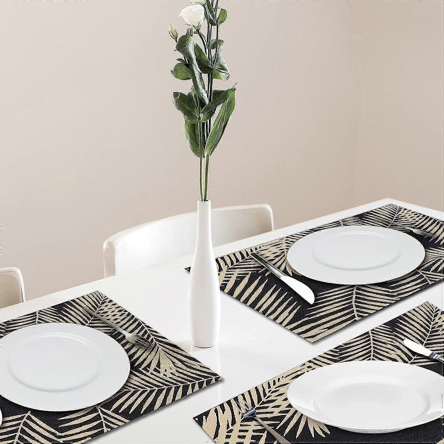 Lot De 4 Sets De Table PVC Motif Ginkgo Biloba Argenté - Résistants à La Chaleur Et Antidérapants