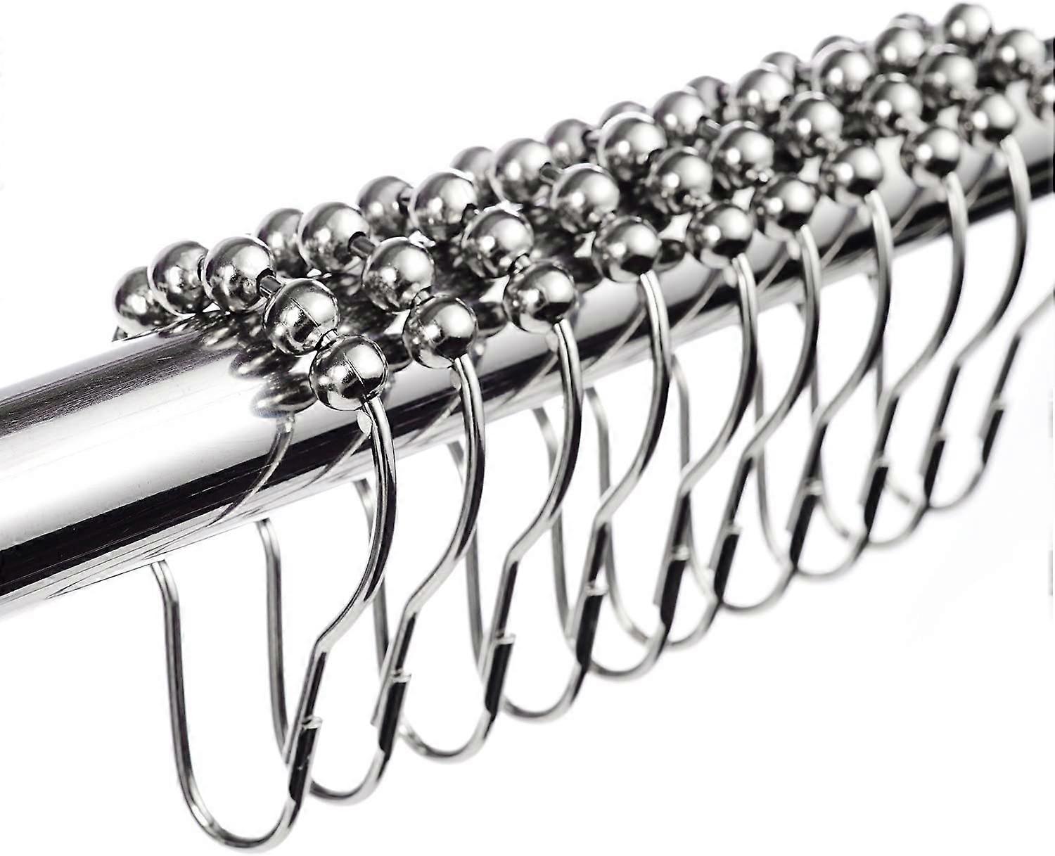 12x Duschringe Set Stainless Steel Shower Curtain Rings with Gliding System, 12 Single Hooks, 69x39mm