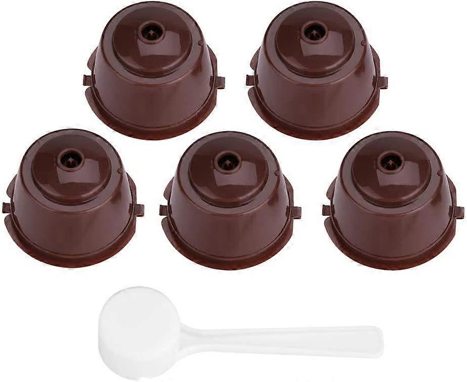 6Pcs Refillable Coffee Filter Set Compatible with Dolce Gusto Coffee Capsule Compatible with Nescafe Dolce Gusto Reusable Capsule With Spoon(Brown)