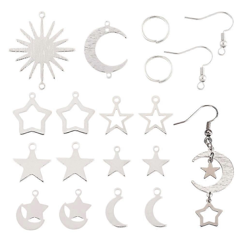 1box Yilisi DIY Moon Star Drop Earring Making Kit Including Brass Charms Links Earring Hooks Iron Jump Rings