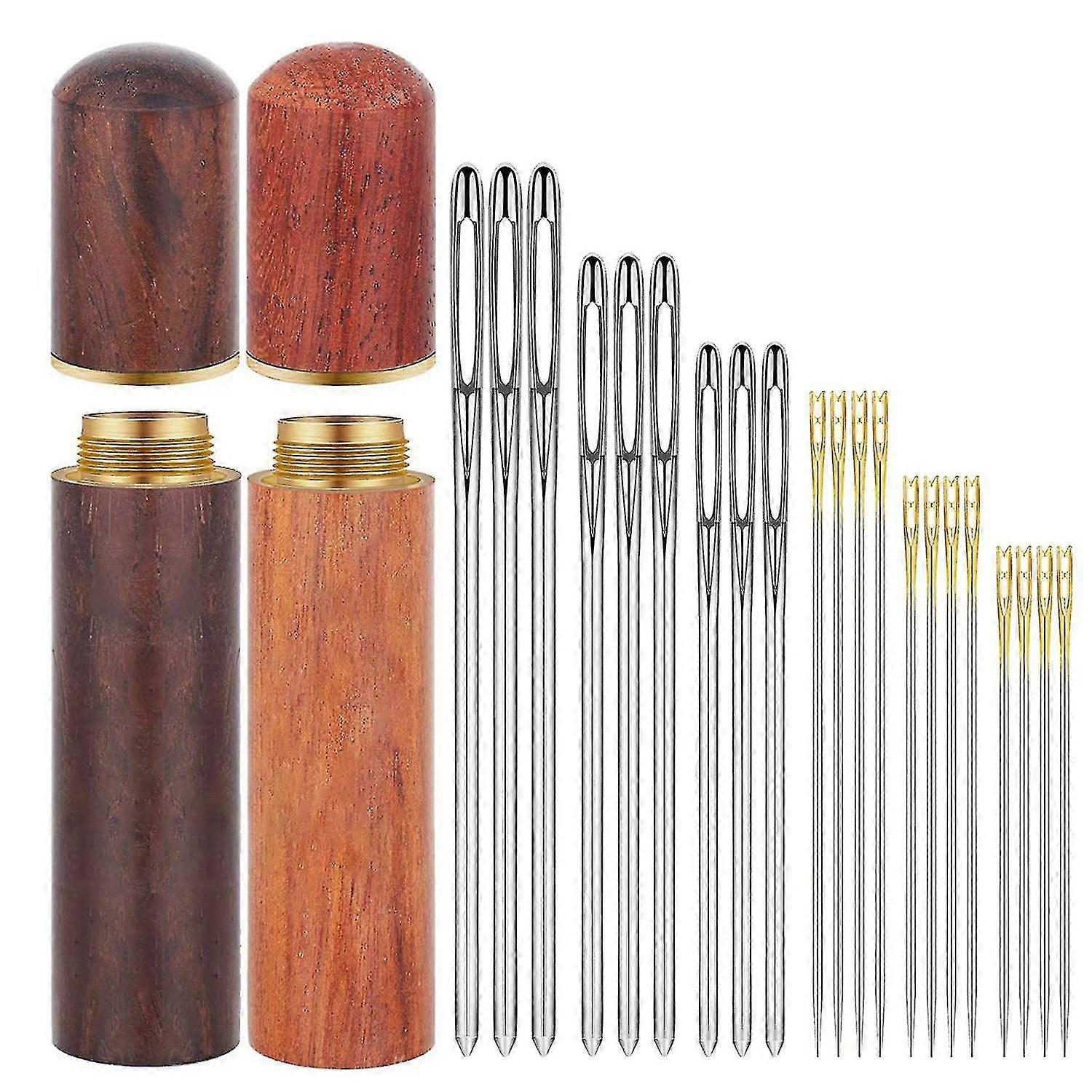 12pcs Threading Needles Double Hole Needles, 9 Eye Stitching Needles Sewing Needles With 2 Wooden N