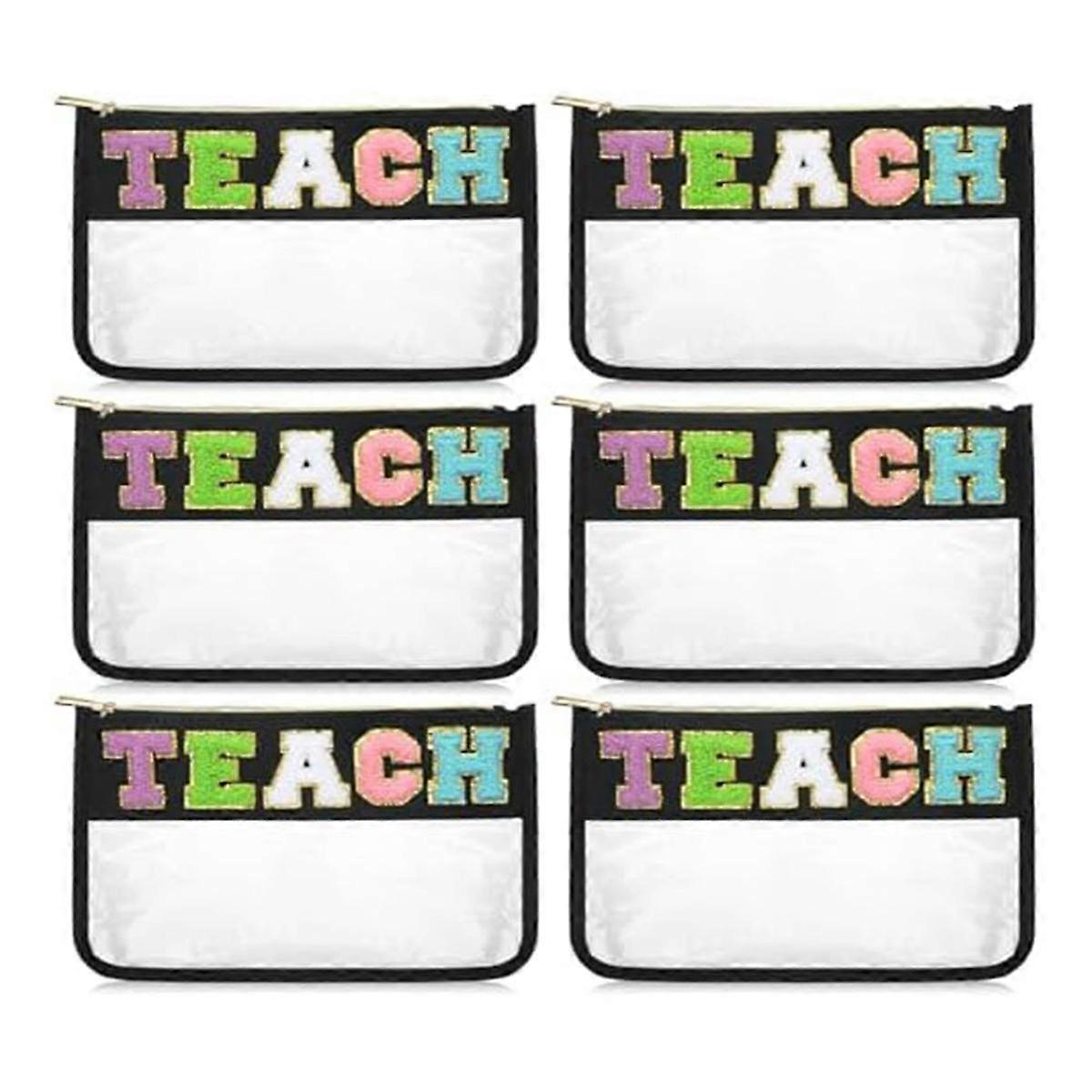 6 Pcs Chenille Letter Bag Bulk Teacher Appreciation Gifts Preppy Patch Makeup Bag Flat Clear Pouch