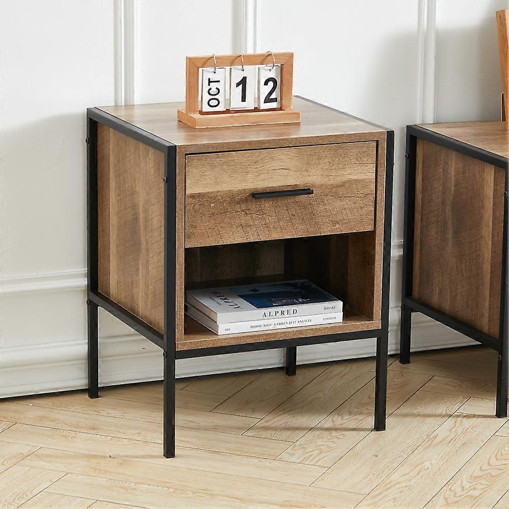 Industrial Bedside Table Wooden Nightstand Side End Table Cabinet