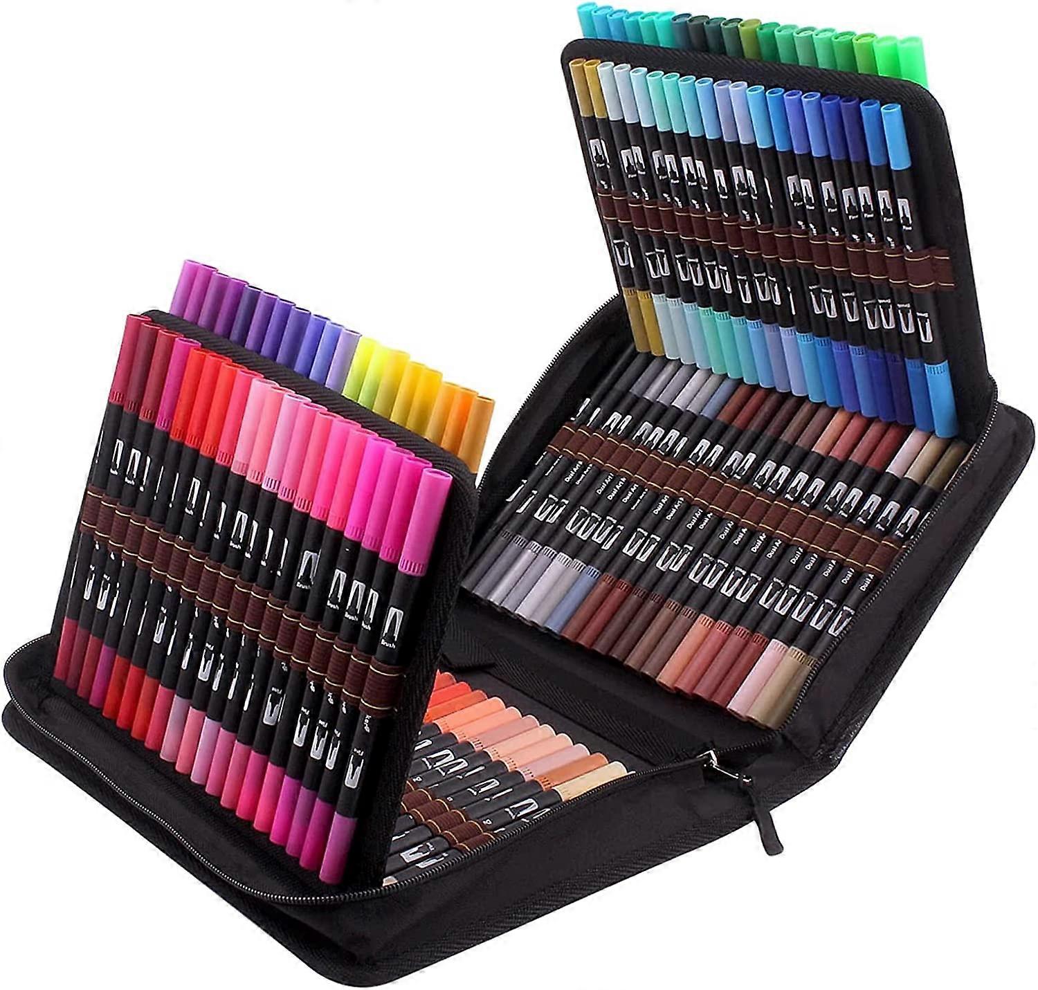 ZK-Brush Lettering Markers, 120 Count Fine Nib Markers, Watercolor Pen Dual Nib Pens for Calligraphy, Signs, Coloring Sketching