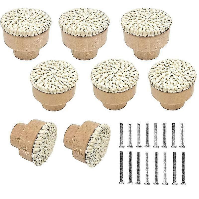 8 Pack Boho Rattan Knobs For Dresser Drawers Wood Cabinet Knobs For Wicker Decor Boho Rattan Drawer