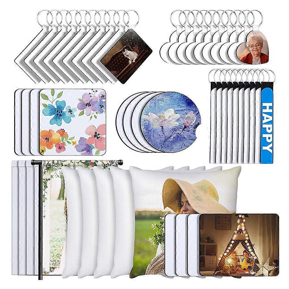 52Pc Sublimation Products Set DIY Blank Keychain Heat Transfer Pillow for Sublimation Transfer Heat