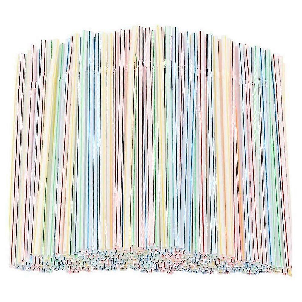1000 Pcs Flexible Plastic Straws Striped Multi Colored Disposable Straw