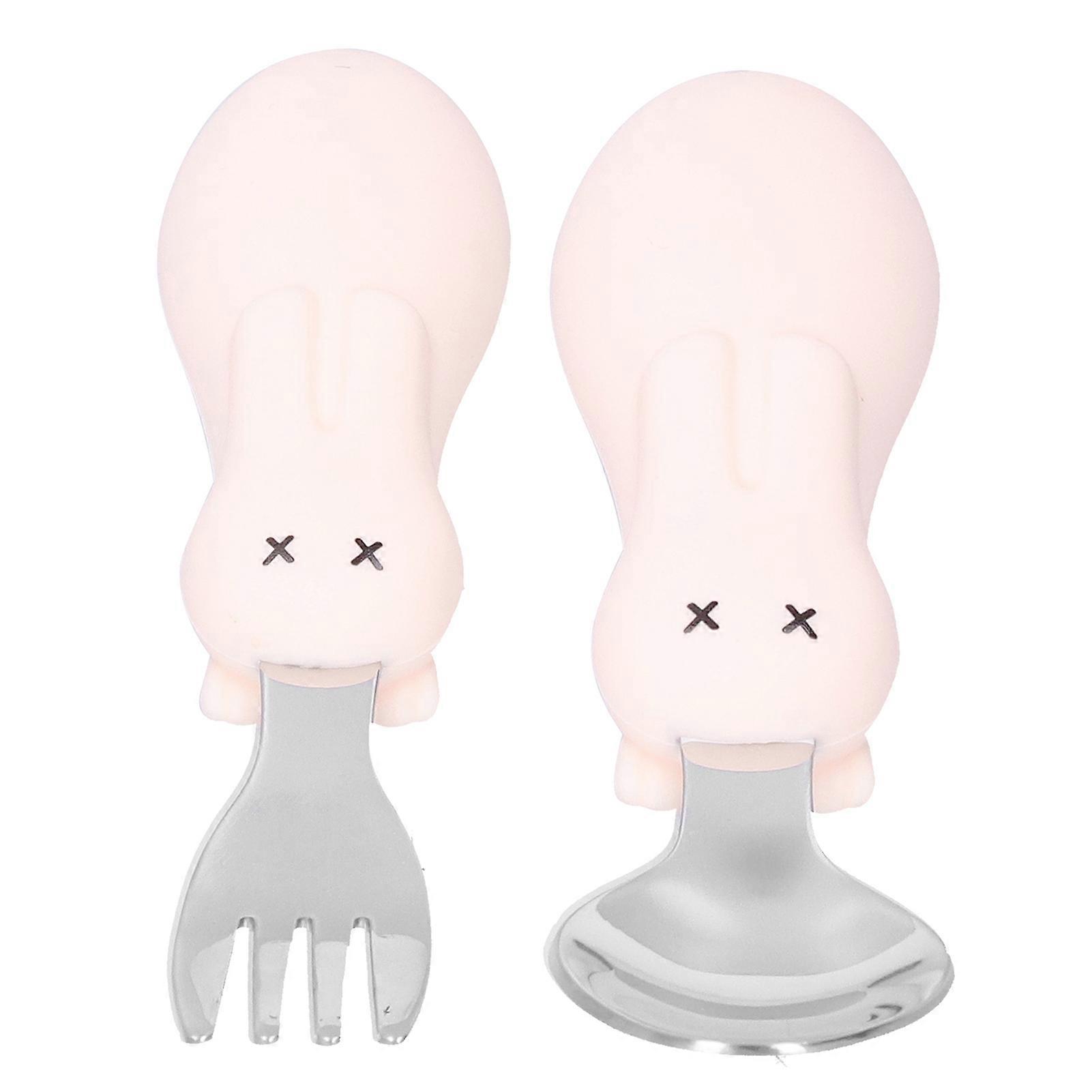 Baby Fork Spoon Set Stainless Steel Toddler Feeding Utensils Spoons Forks Tableware SetBeige