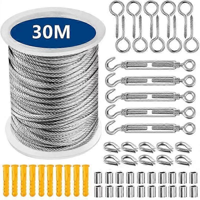 Wire Rope Suspension Kit, Suitable For Outdoor String Lights Thimble Hook 30M