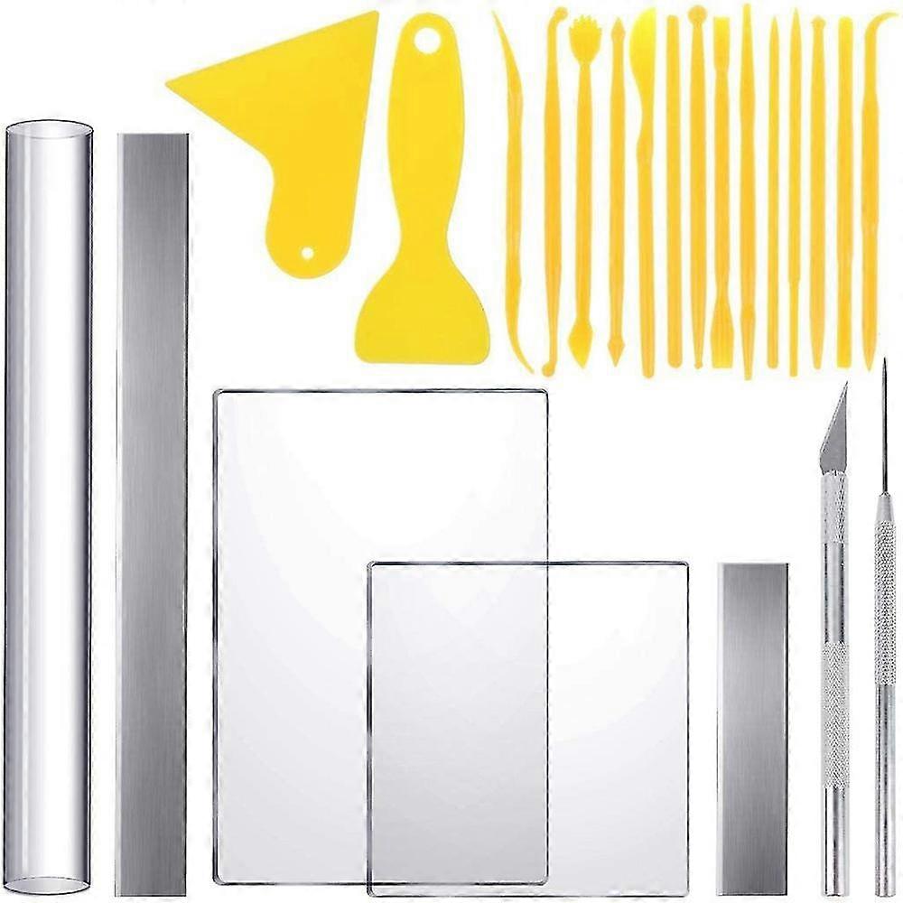 23 Pieces Clay Tools Acrylic Clay Roller Clay Sheet Plastic Clay Scrapers Plastic Crafts Clay for DIY Clay Making