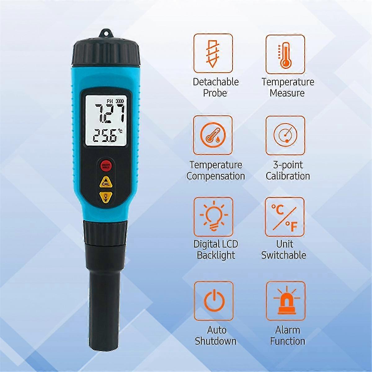 PH818M PH Meter for Food Processing 2 in 1 Food PH Tester Solution Temperature Meter LCD Backlight Digital Probe