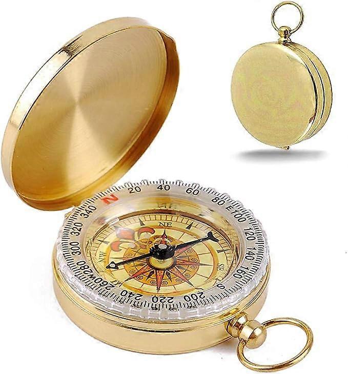 Compass, vintage hiking compass with light function, waterproof portable antique pocket compass