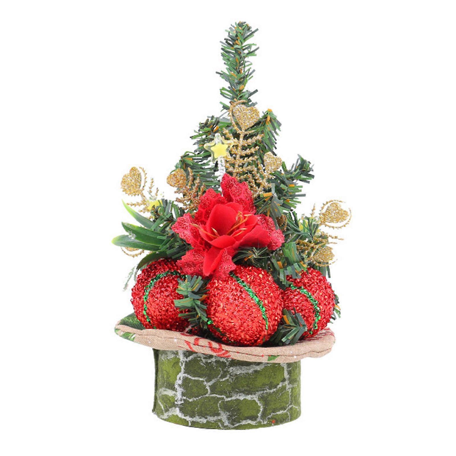 Mini Christmas Tree Ornament Artificial Pine Branches Flower with Glitter Balls Reusable Festive Mini Tree for Party Centerpiece Fireplace