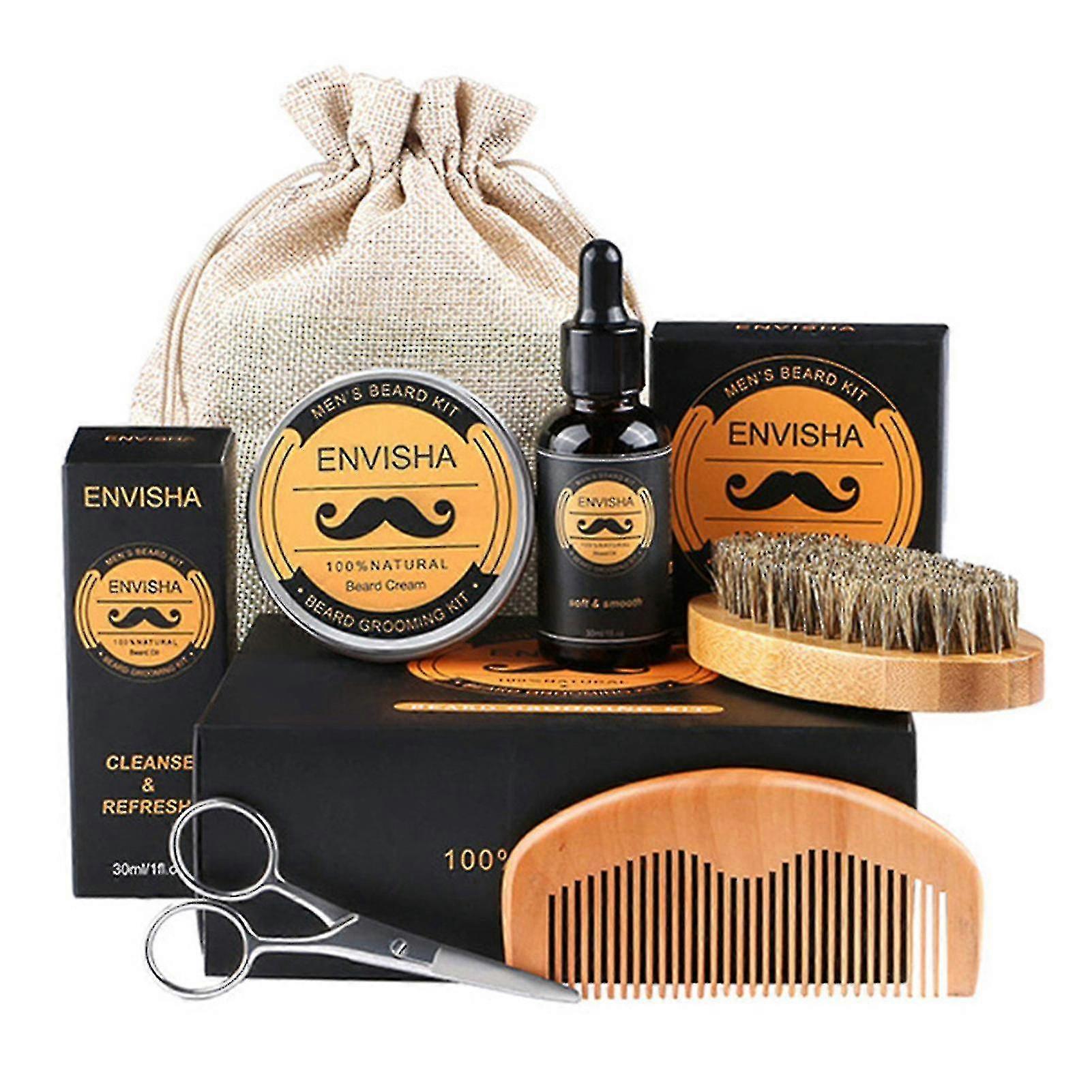 Beard Growing Tool Set For Men With Beard Balm/comb/brush/scissor Beard Care Kit