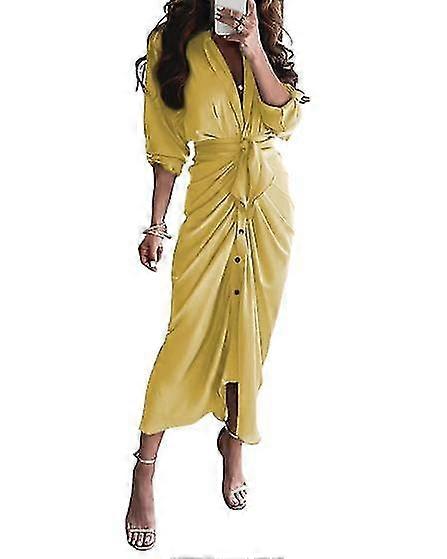 Robe slim à manches longues à col en V pour femme