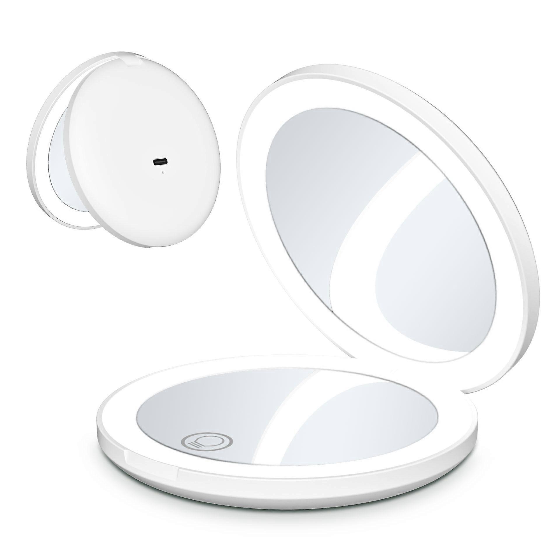 Vanity Mirror,Mini Makeup Mirror with Double-sided Lighted Handheld ,Rechargeable Lighted Makeup Mirror
