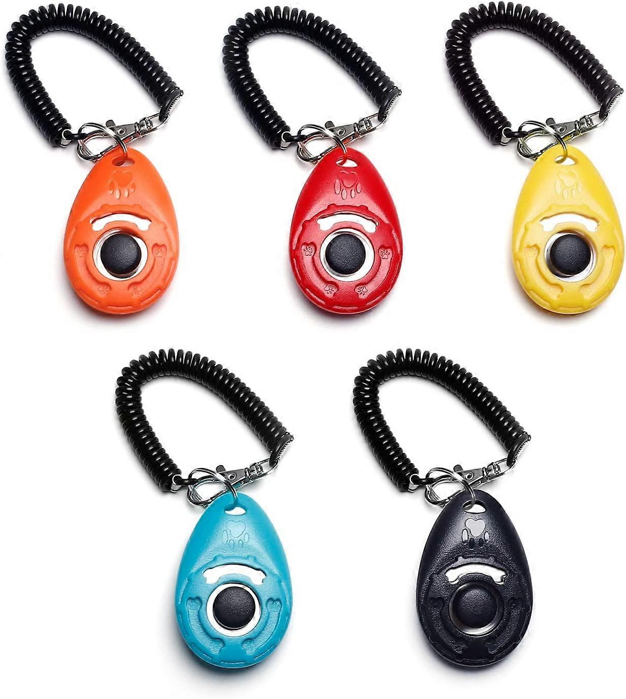 Dog Clikers Set of 5 Dog Clickers with wrist strap - Clicker with large button, 5 colors, free e-book