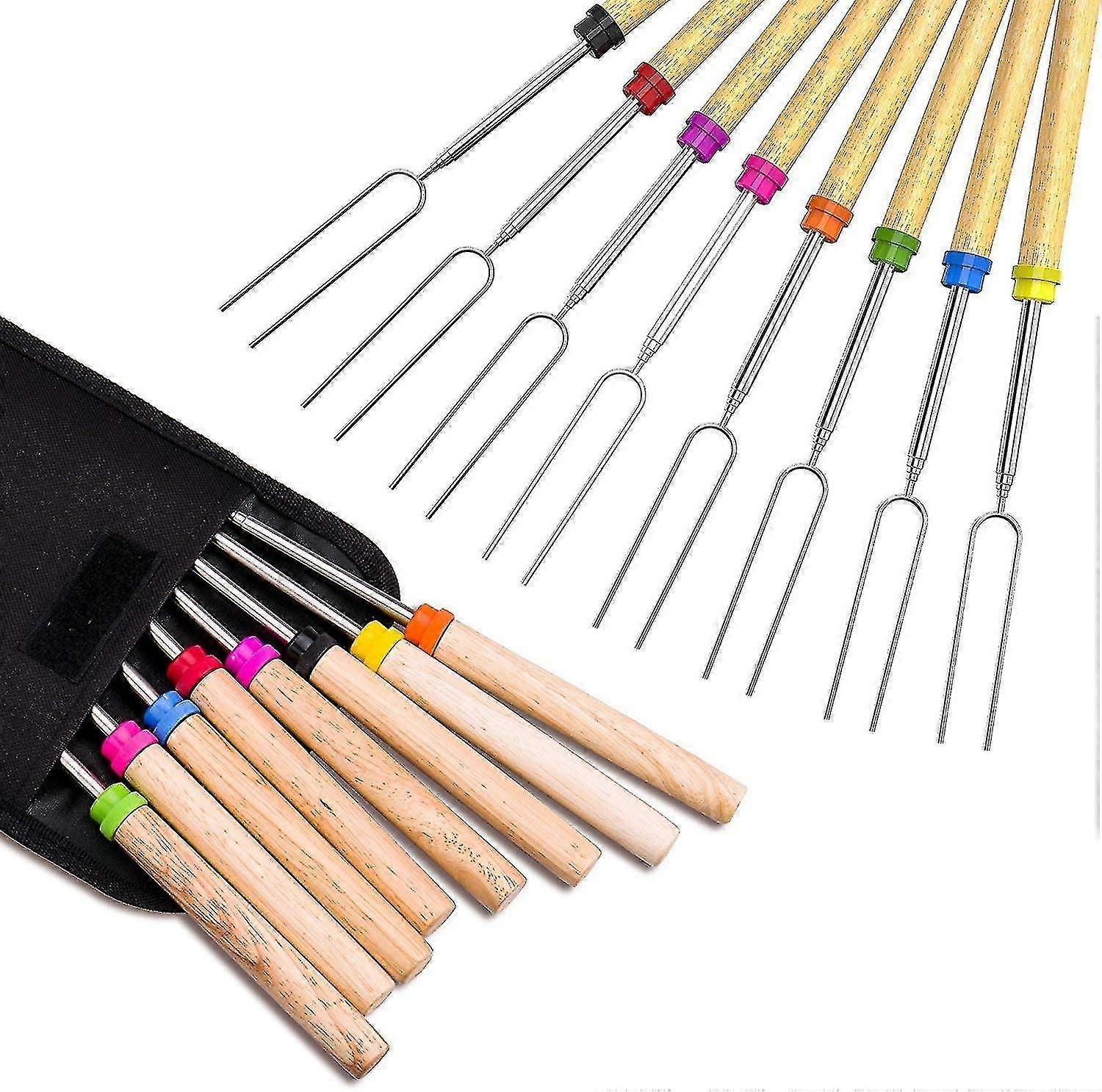 Marshmallow Roasting  , 32 Inch Extendable Telescoping Roasting   Forks With Wooden   For Fire Pit And Bbq Campfire Party, 8 Pack