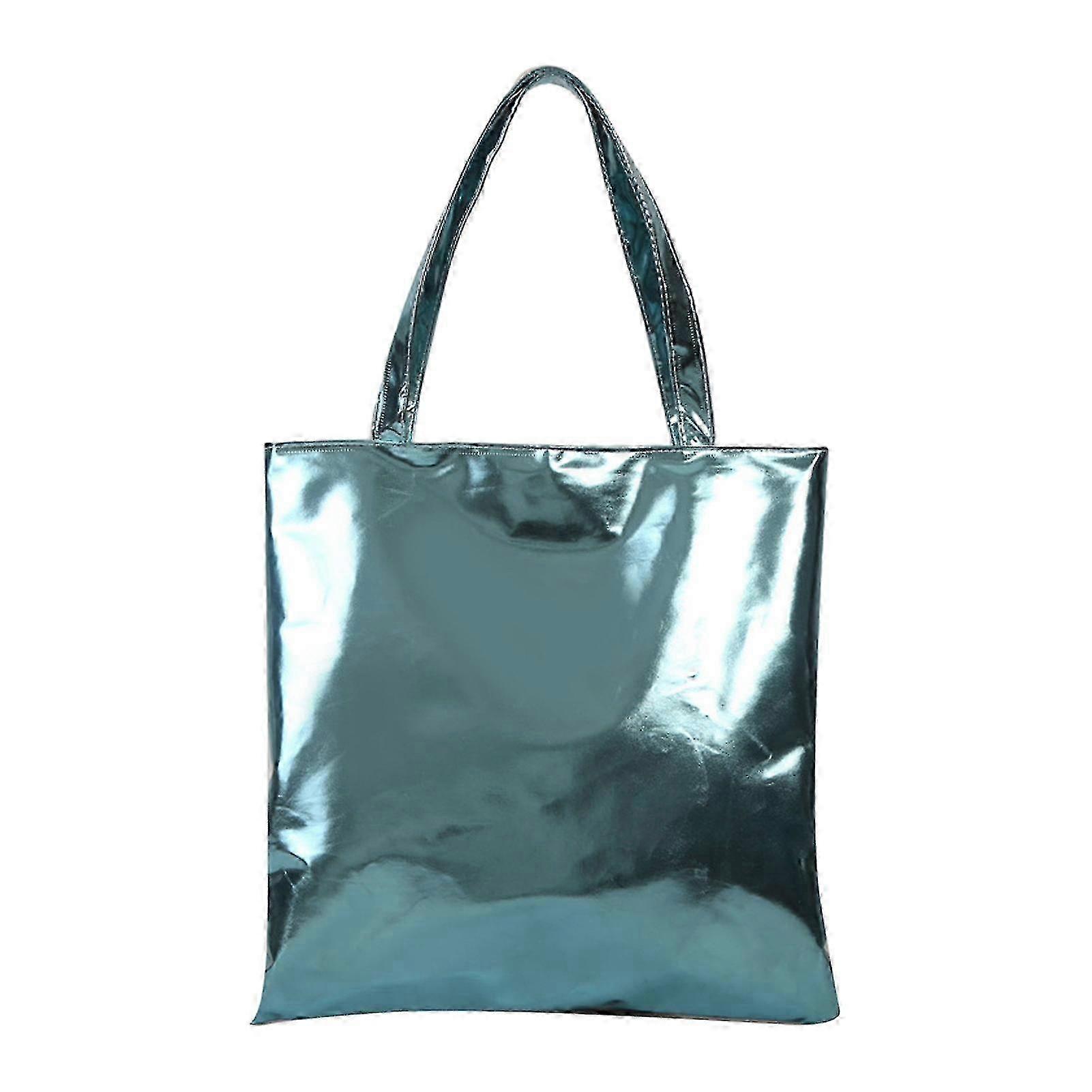 Woemn Shoulder Bag Smooth Glossy Surface Large Capacity Solid Color Zipper Closure Faux Leather Portable Lightweight Lady Student Handbag