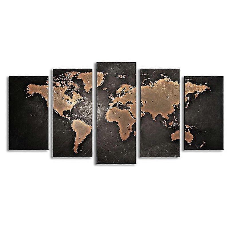 Canvas Print Depicting A World Map On A Black Background - Modern Decoration