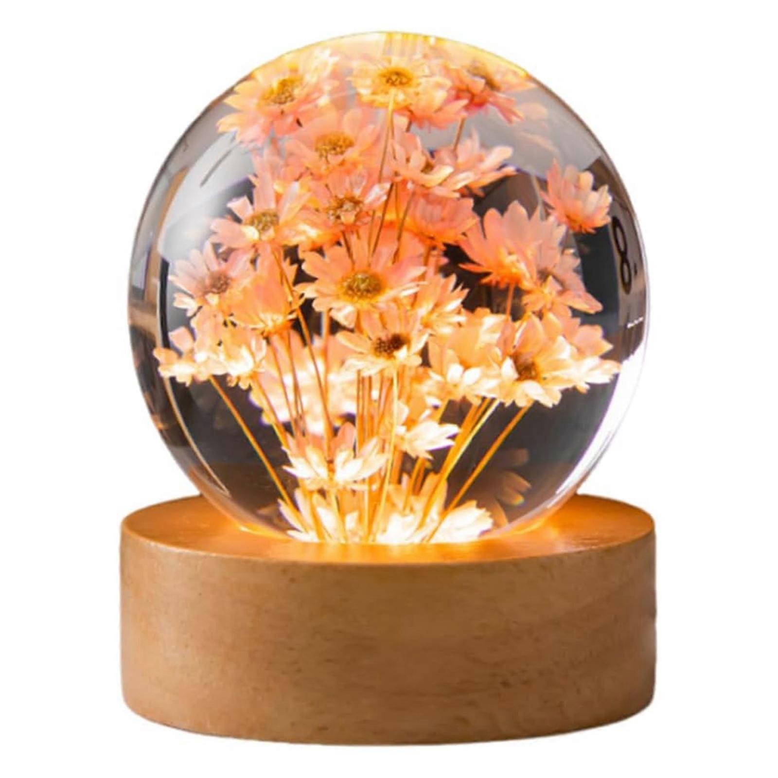 Boule de cristal lumineuse Veilleuse rotative Base en bois Lampe de fleur éternelle, 100% nouveau