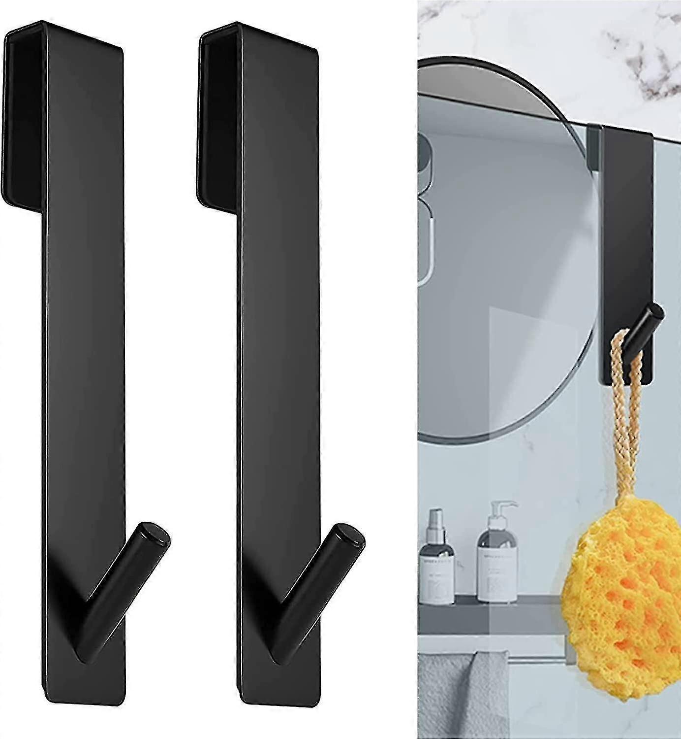 Black - Set Of 2 (16.5cm) Shower Door Hooks - Towel Hooks, No Drilling Needed - Shower Hooks, Frameless Glass Shower Door Hooks