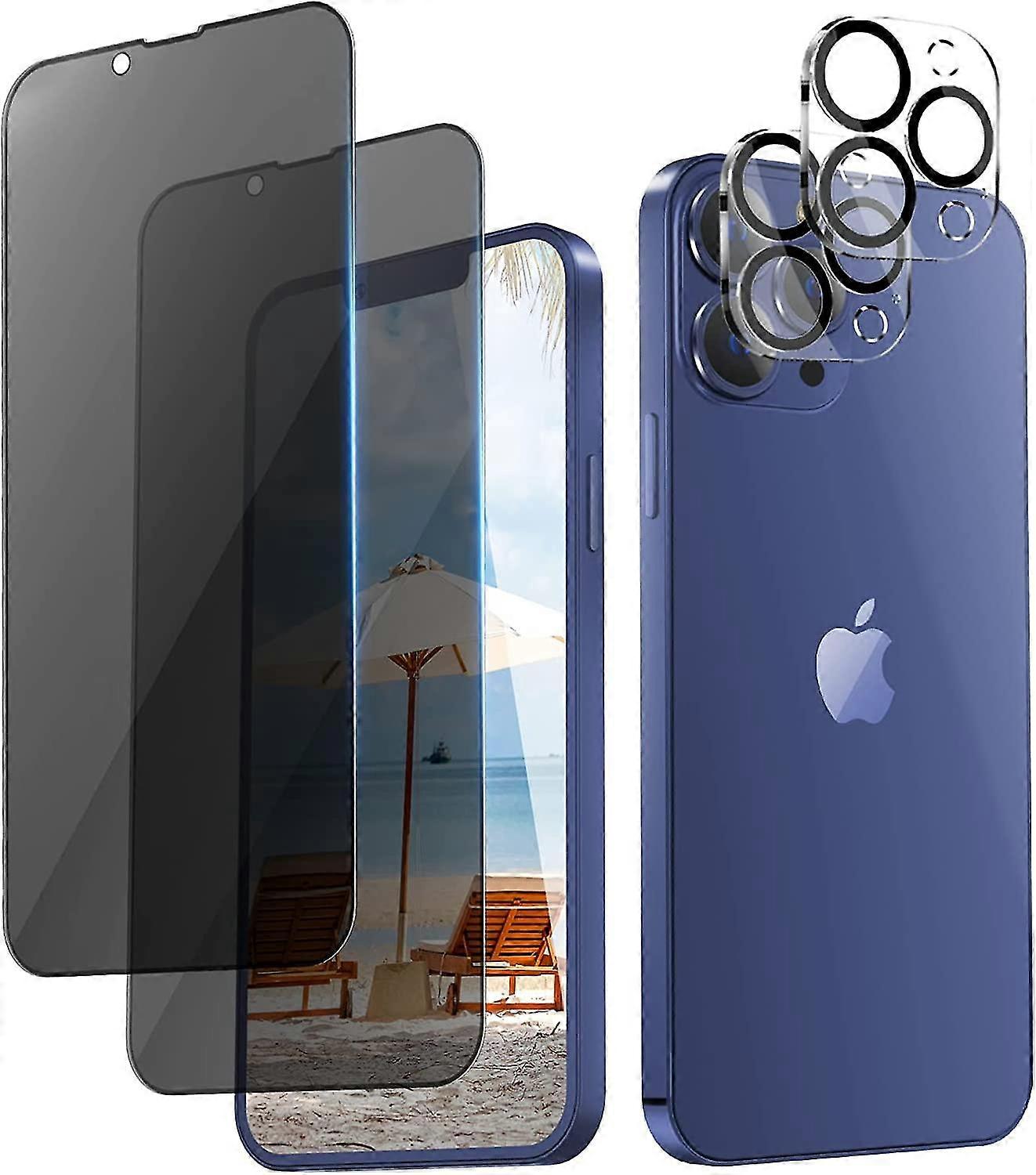 [2+2 Pack]privacy Glass Screen Protector For Iphone 13 Pro Maxwith ,camera Lens Protector