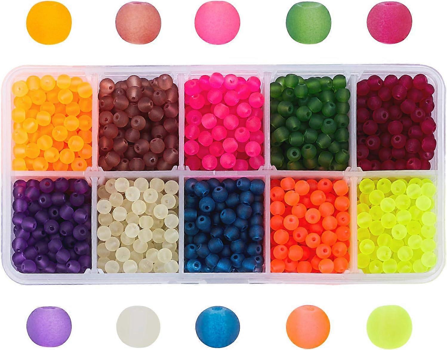 2000pcs 4mm Frosted Glass Beads for Jewelry Making 10 Color Seed Beads Mini Beads Candy Color Frosted Beads Loose Beads Bulk for Necklace Bracelets Mi