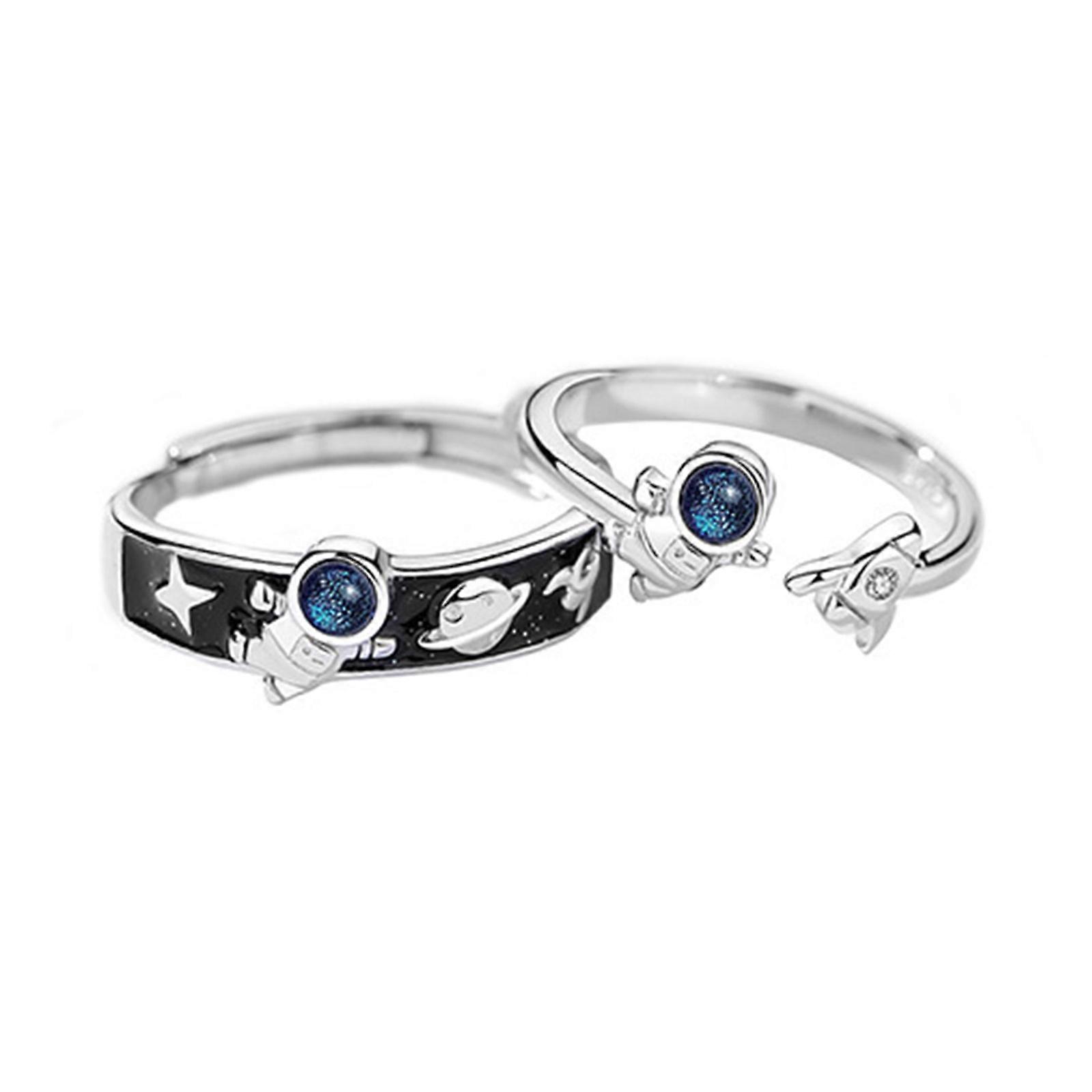  2Pieces Adjustable Novelty Ring Outer Space Universe Astronauts Finger Ring