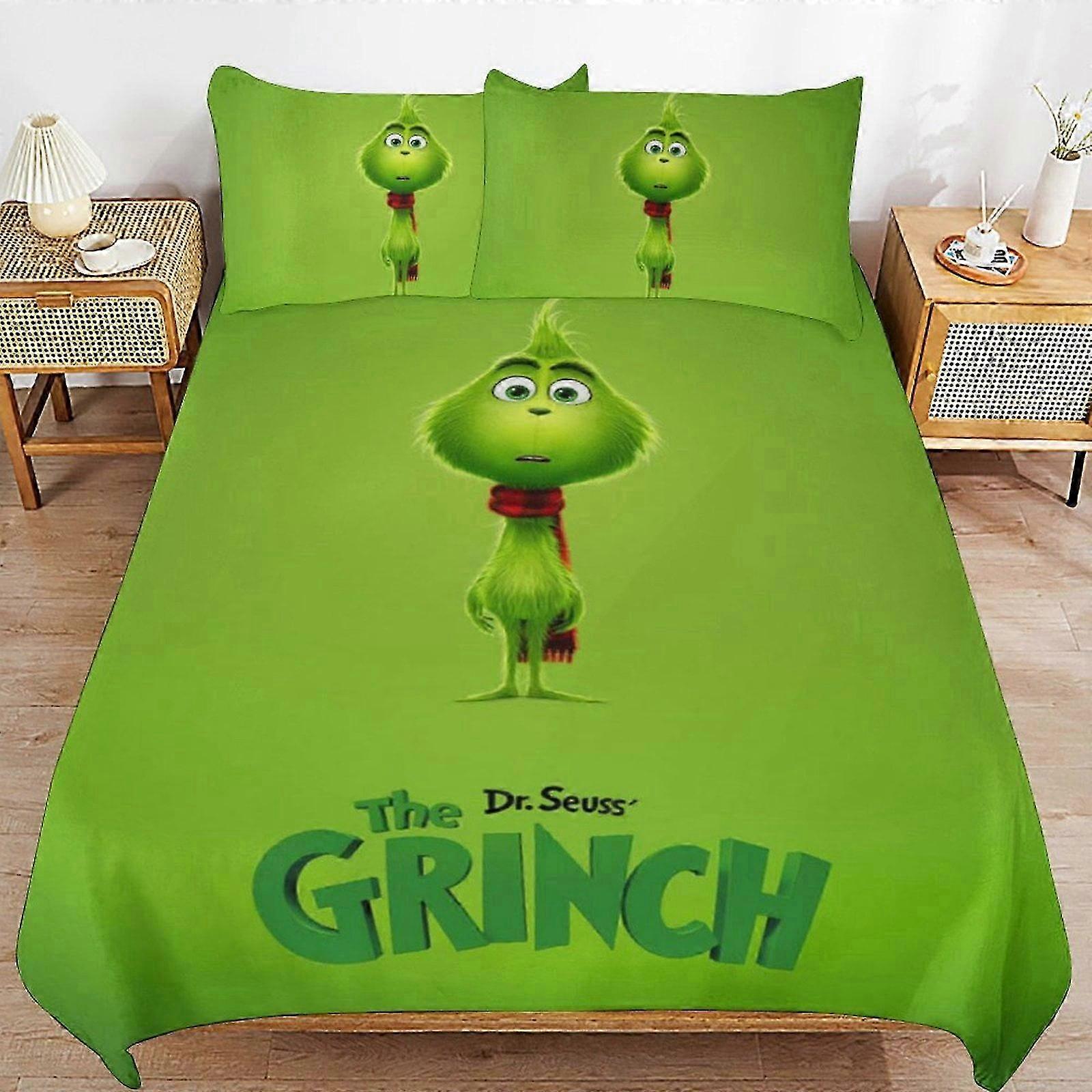 Bed Sheets Grinch Bedding Set Duvet Cover Comfortable and Lightweight Cartoon Bedding 3 Piece (Multiple sizes to choose from)