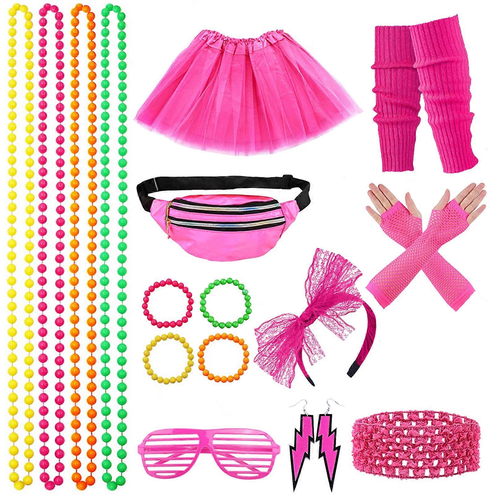 レディース 90s 80s レトロディスコヒップホップバチェロレッテパーティーコスチュームアクセサリーコスプレセットワンサイズ